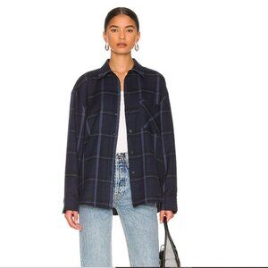 Anine Bing Sam Navy Plaid Button Front Oversized Top Sz M